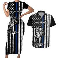 Personalized Motocross Rider Couples Matching Short Sleeve Bodycon Dress and Hawaiian Shirt with Splash Pattern and Dirt Bike Jump Illustration - Wonder Print Shop