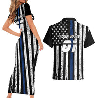 Personalized Motocross Rider Couples Matching Short Sleeve Bodycon Dress and Hawaiian Shirt with Splash Pattern and Dirt Bike Jump Illustration - Wonder Print Shop