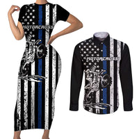 Personalized Motocross Rider Couples Matching Short Sleeve Bodycon Dress and Long Sleeve Button Shirt with Splash Pattern and Dirt Bike Jump Illustration - Wonder Print Shop