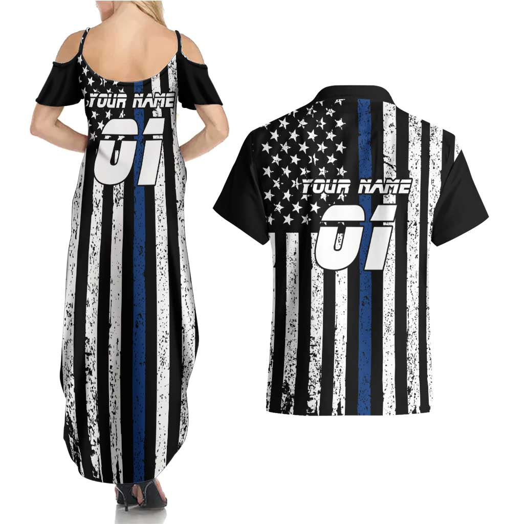 Personalized Motocross Rider Couples Matching Summer Maxi Dress and Hawaiian Shirt with Splash Pattern and Dirt Bike Jump Illustration - Wonder Print Shop