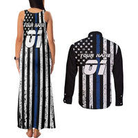 Personalized Motocross Rider Couples Matching Tank Maxi Dress and Long Sleeve Button Shirt with Splash Pattern and Dirt Bike Jump Illustration - Wonder Print Shop