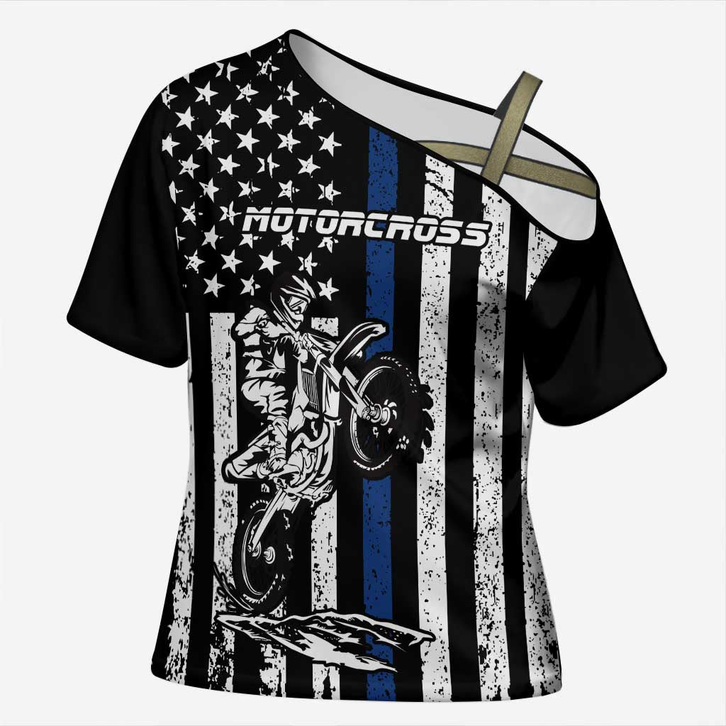 Personalized Motocross Rider Cross Shoulder Shirt with Splash Pattern and Dirt Bike Jump Illustration - Wonder Print Shop