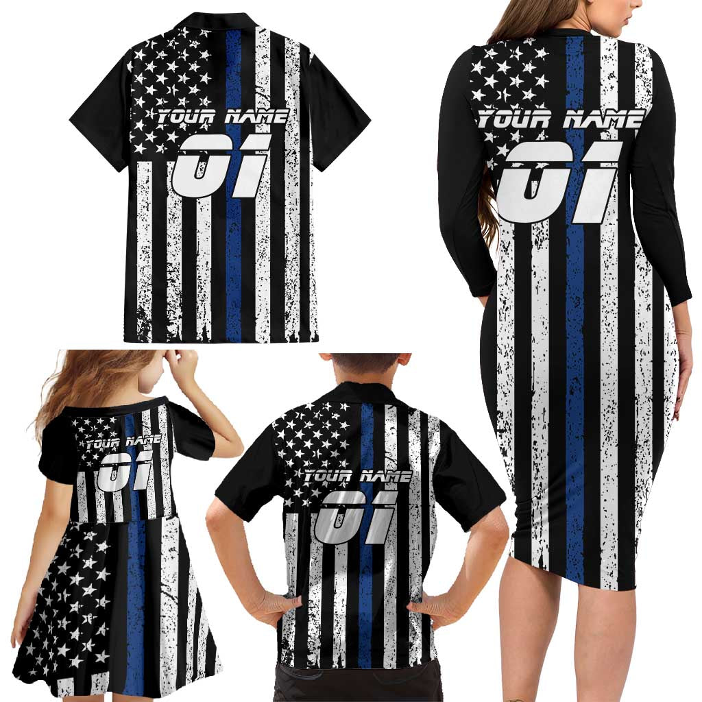 Personalized Motocross Rider Family Matching Long Sleeve Bodycon Dress and Hawaiian Shirt with Splash Pattern and Dirt Bike Jump Illustration - Wonder Print Shop