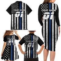 Personalized Motocross Rider Family Matching Long Sleeve Bodycon Dress and Hawaiian Shirt with Splash Pattern and Dirt Bike Jump Illustration - Wonder Print Shop