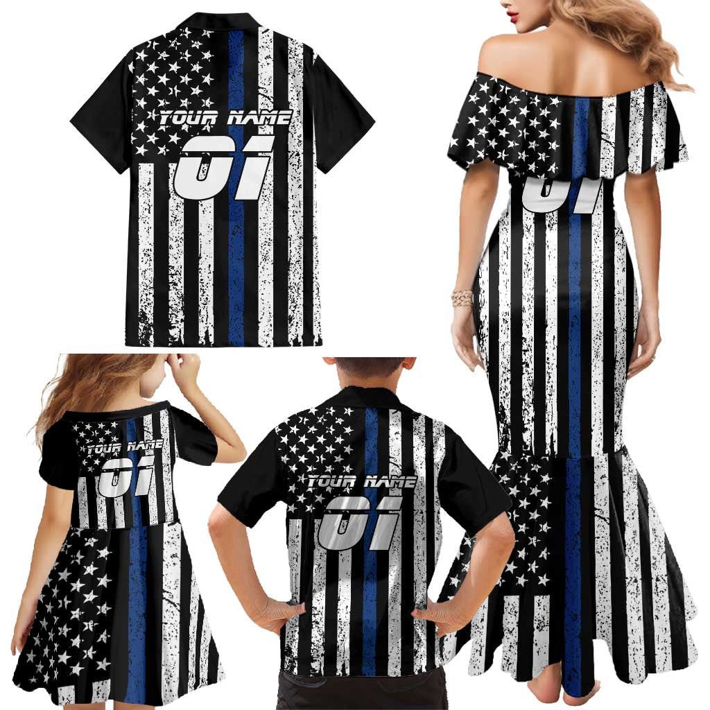 Personalized Motocross Rider Family Matching Mermaid Dress and Hawaiian Shirt with Splash Pattern and Dirt Bike Jump Illustration - Wonder Print Shop