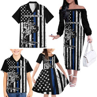 Personalized Motocross Rider Family Matching Off The Shoulder Long Sleeve Dress and Hawaiian Shirt with Splash Pattern and Dirt Bike Jump Illustration - Wonder Print Shop
