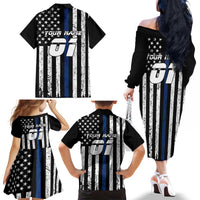 Personalized Motocross Rider Family Matching Off The Shoulder Long Sleeve Dress and Hawaiian Shirt with Splash Pattern and Dirt Bike Jump Illustration - Wonder Print Shop