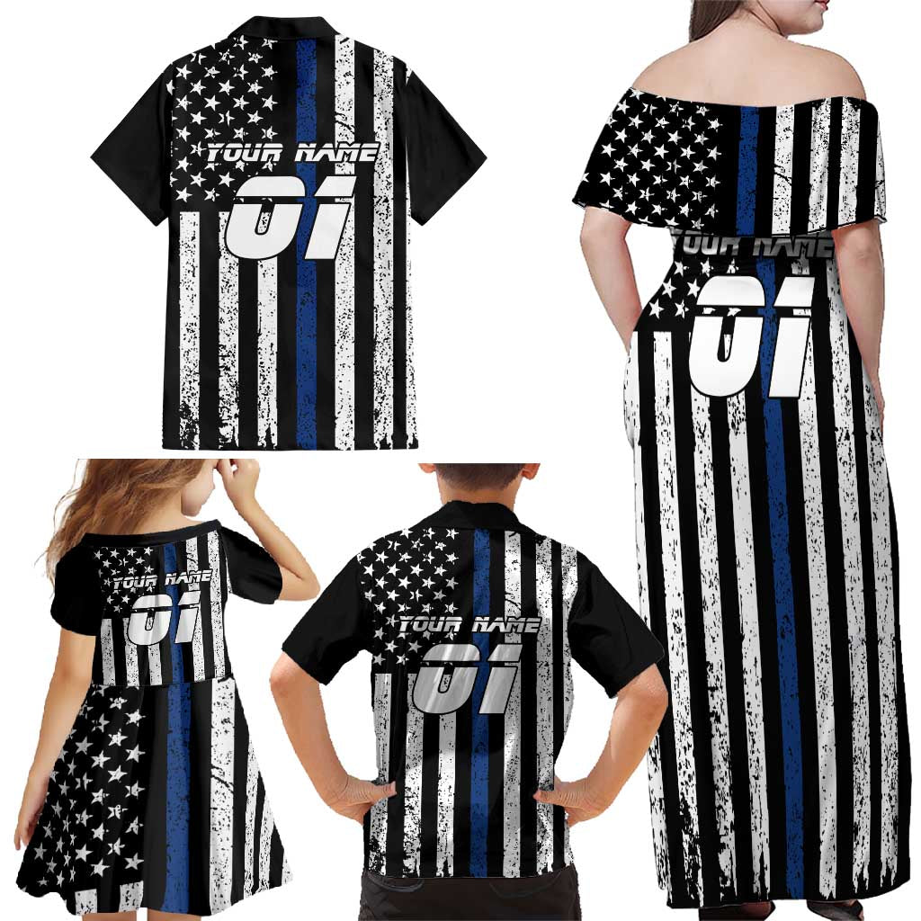 Personalized Motocross Rider Family Matching Off Shoulder Maxi Dress and Hawaiian Shirt with Splash Pattern and Dirt Bike Jump Illustration - Wonder Print Shop
