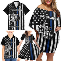 Personalized Motocross Rider Family Matching Off Shoulder Short Dress and Hawaiian Shirt with Splash Pattern and Dirt Bike Jump Illustration - Wonder Print Shop