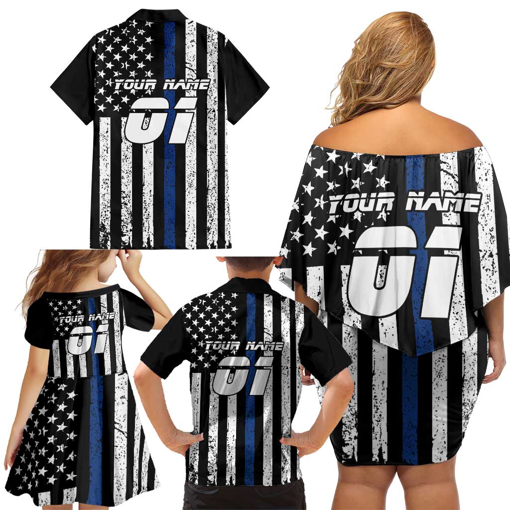 Personalized Motocross Rider Family Matching Off Shoulder Short Dress and Hawaiian Shirt with Splash Pattern and Dirt Bike Jump Illustration - Wonder Print Shop