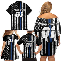 Personalized Motocross Rider Family Matching Off Shoulder Short Dress and Hawaiian Shirt with Splash Pattern and Dirt Bike Jump Illustration - Wonder Print Shop