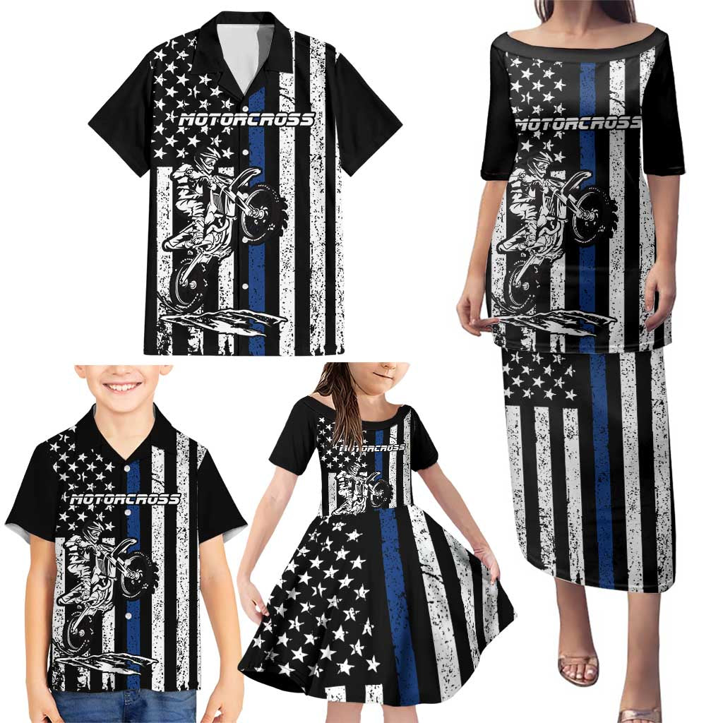 Personalized Motocross Rider Family Matching Puletasi and Hawaiian Shirt with Splash Pattern and Dirt Bike Jump Illustration - Wonder Print Shop