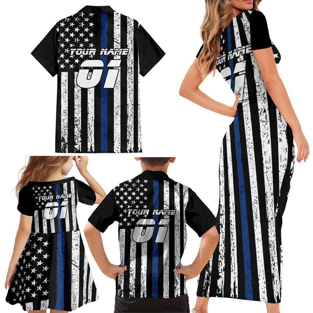 Personalized Motocross Rider Family Matching Short Sleeve Bodycon Dress and Hawaiian Shirt with Splash Pattern and Dirt Bike Jump Illustration - Wonder Print Shop