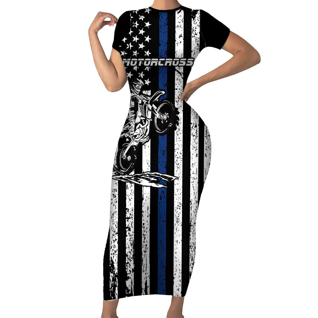 Personalized Motocross Rider Family Matching Short Sleeve Bodycon Dress and Hawaiian Shirt with Splash Pattern and Dirt Bike Jump Illustration - Wonder Print Shop