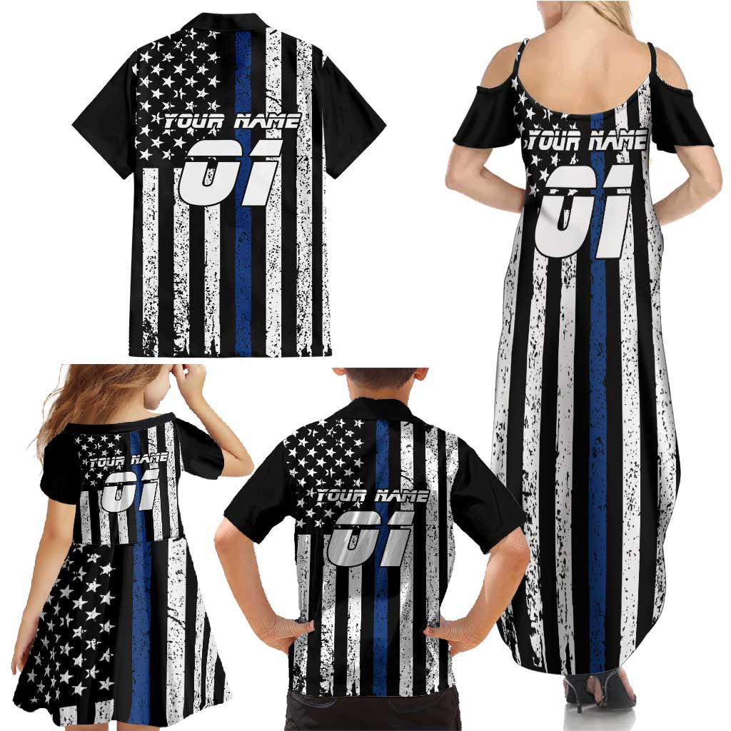 Personalized Motocross Rider Family Matching Summer Maxi Dress and Hawaiian Shirt with Splash Pattern and Dirt Bike Jump Illustration - Wonder Print Shop