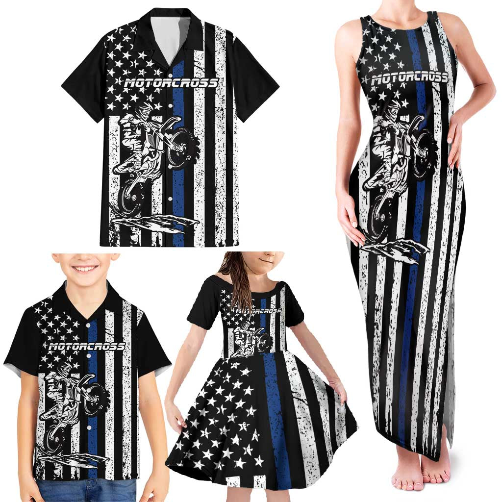 Personalized Motocross Rider Family Matching Tank Maxi Dress and Hawaiian Shirt with Splash Pattern and Dirt Bike Jump Illustration - Wonder Print Shop