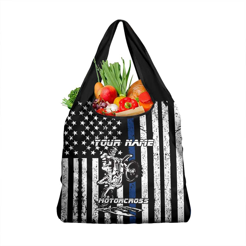 Personalized Motocross Rider Grocery Bag with Splash Pattern and Dirt Bike Jump Illustration - Wonder Print Shop