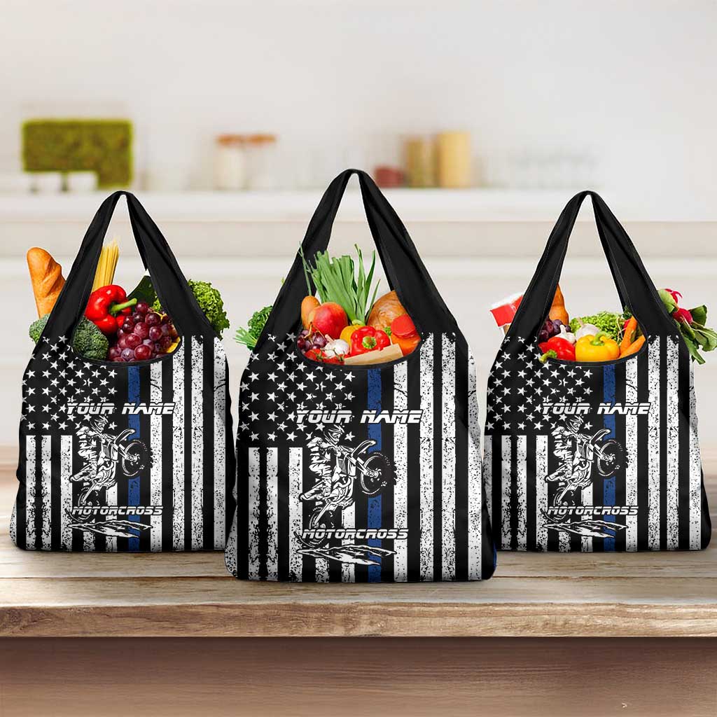 Personalized Motocross Rider Grocery Bag with Splash Pattern and Dirt Bike Jump Illustration - Wonder Print Shop