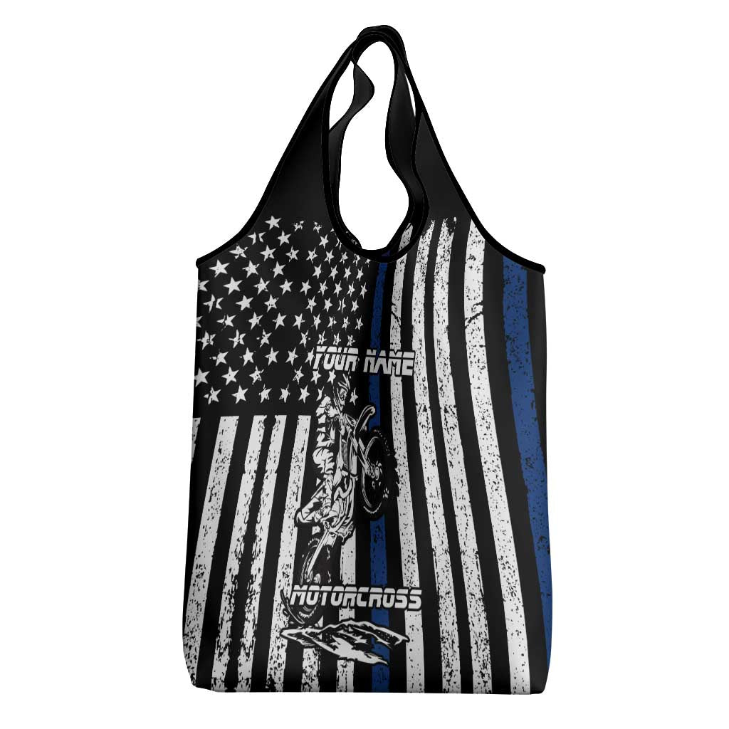 Personalized Motocross Rider Grocery Bag with Splash Pattern and Dirt Bike Jump Illustration - Wonder Print Shop