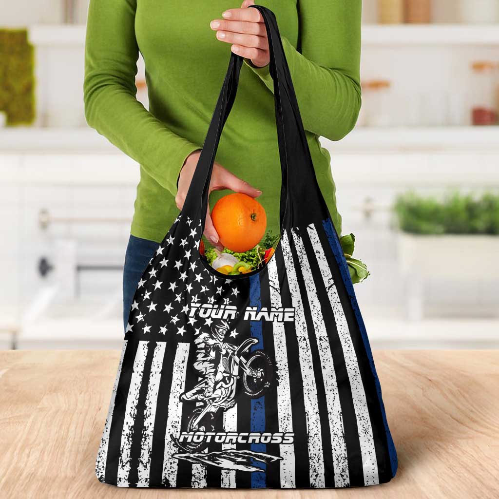Personalized Motocross Rider Grocery Bag with Splash Pattern and Dirt Bike Jump Illustration - Wonder Print Shop