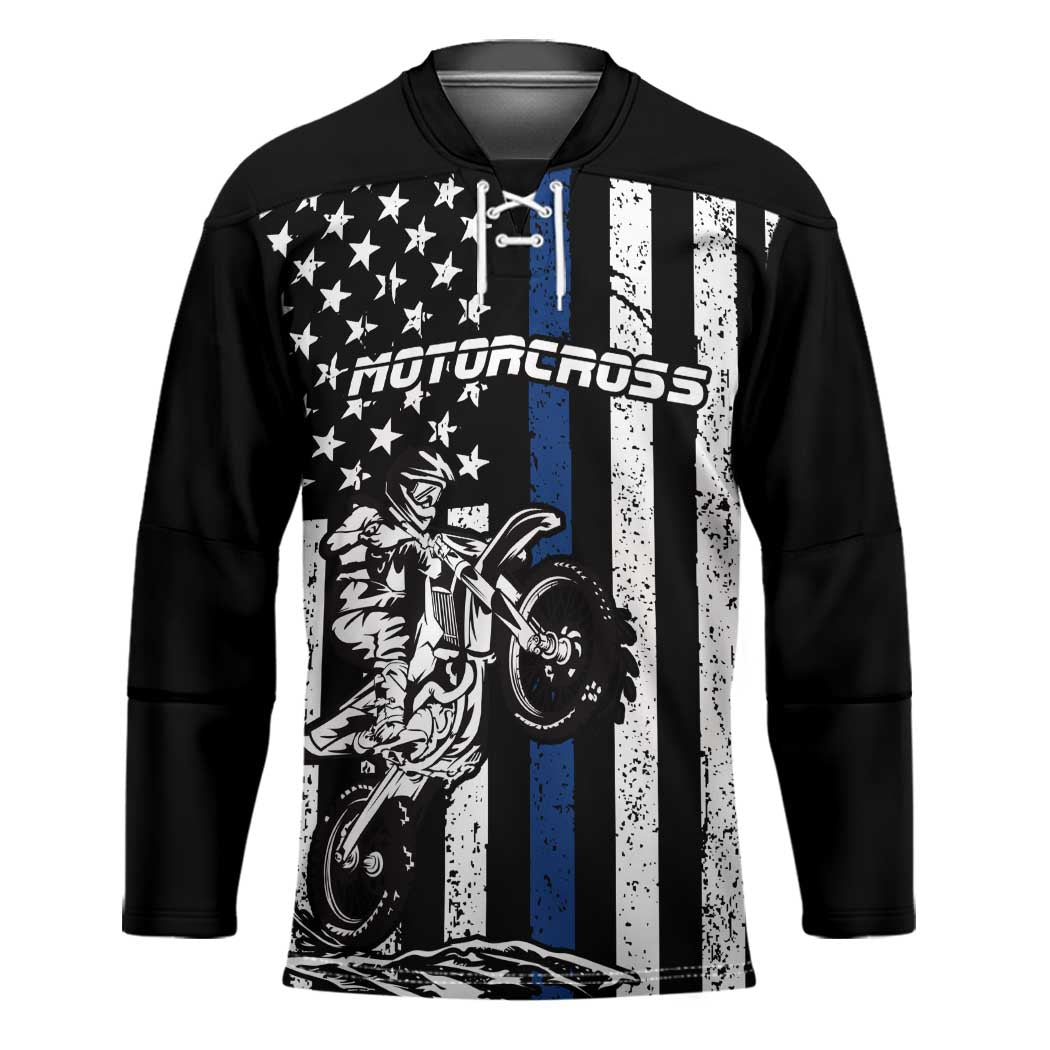 Personalized Motocross Rider Hockey Jersey with Splash Pattern and Dirt Bike Jump Illustration - Wonder Print Shop