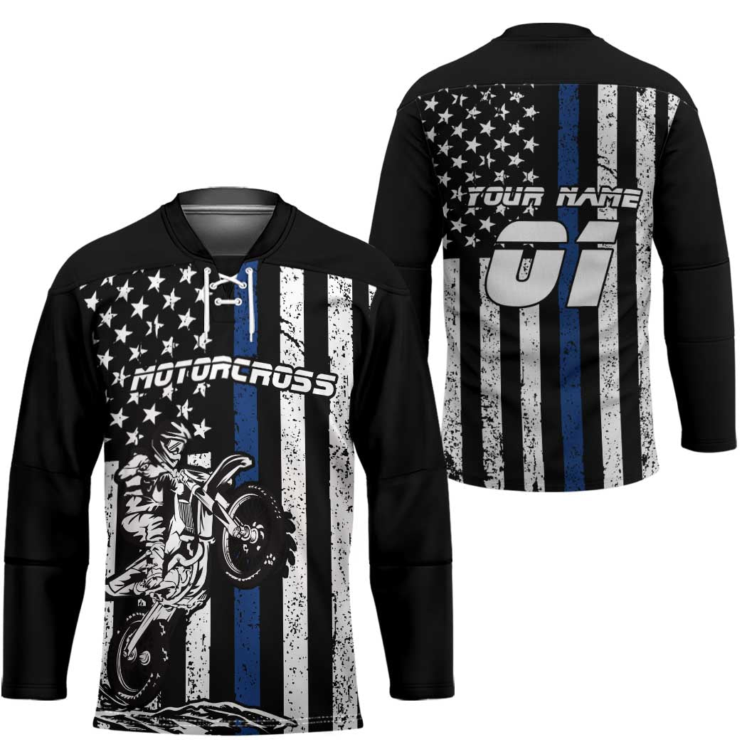 Personalized Motocross Rider Hockey Jersey with Splash Pattern and Dirt Bike Jump Illustration - Wonder Print Shop