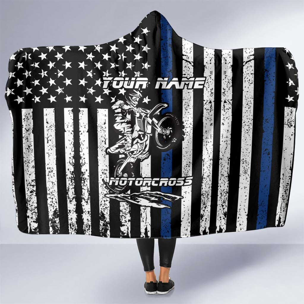 Personalized Motocross Rider Hooded Blanket with Splash Pattern and Dirt Bike Jump Illustration - Wonder Print Shop