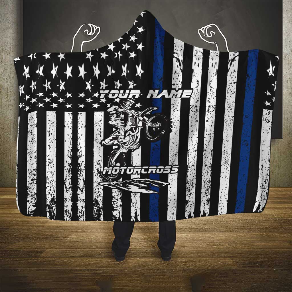 Personalized Motocross Rider Hooded Blanket with Splash Pattern and Dirt Bike Jump Illustration - Wonder Print Shop
