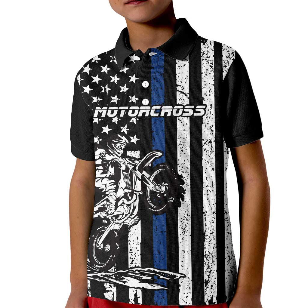 Personalized Motocross Rider Kid Polo Shirt with Splash Pattern and Dirt Bike Jump Illustration - Wonder Print Shop