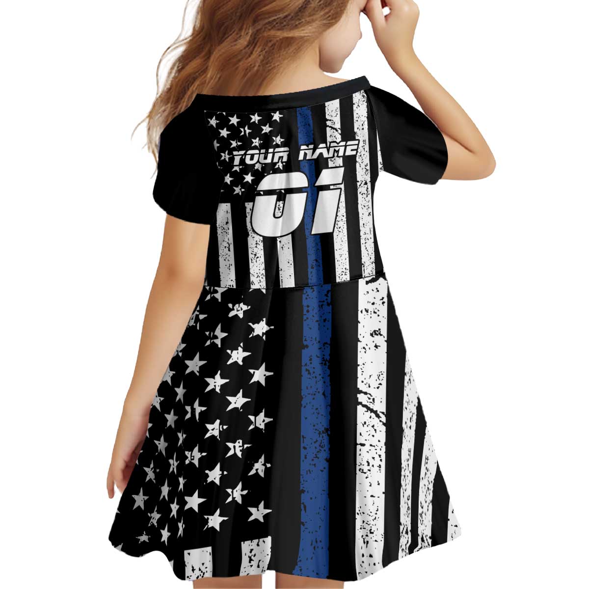 Personalized Motocross Rider Kid Short Sleeve Dress with Splash Pattern and Dirt Bike Jump Illustration - Wonder Print Shop