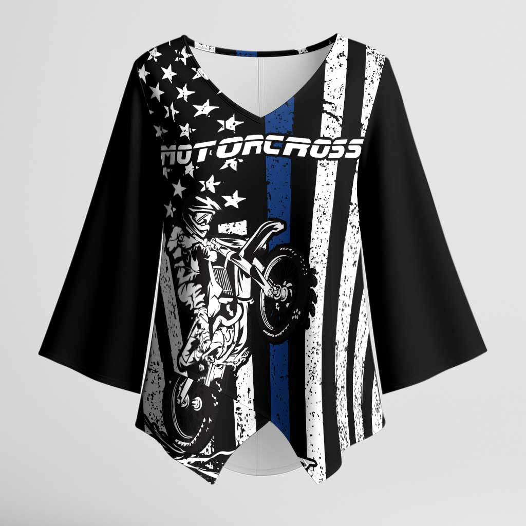 Personalized Motocross Rider Kimono Sleeve Blouse with Splash Pattern and Dirt Bike Jump Illustration - Wonder Print Shop