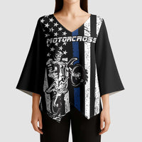 Personalized Motocross Rider Kimono Sleeve Blouse with Splash Pattern and Dirt Bike Jump Illustration - Wonder Print Shop