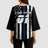 Personalized Motocross Rider Kimono Sleeve Blouse with Splash Pattern and Dirt Bike Jump Illustration - Wonder Print Shop