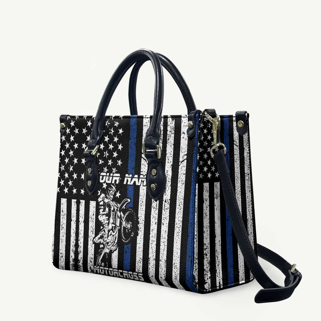 Personalized Motocross Rider Leather Bag with Splash Pattern and Dirt Bike Jump Illustration - Wonder Print Shop