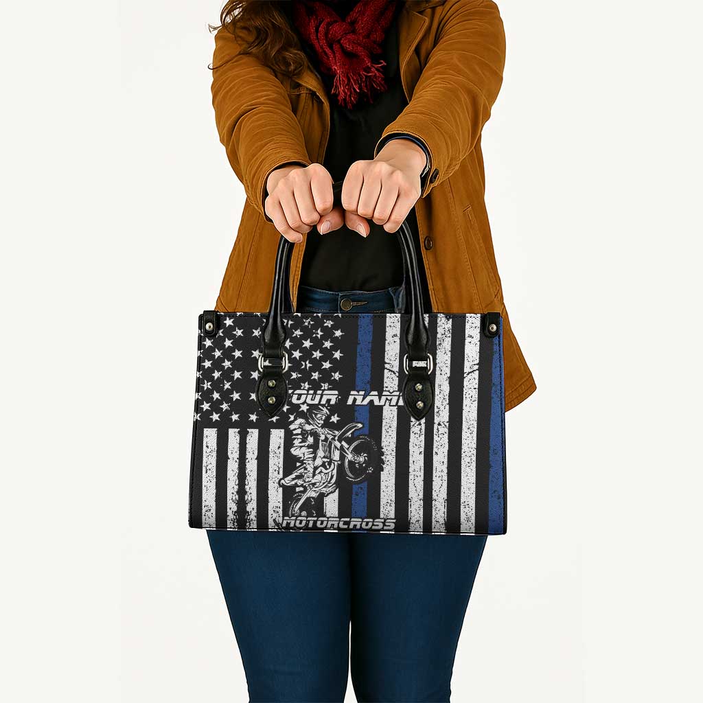 Personalized Motocross Rider Leather Bag with Splash Pattern and Dirt Bike Jump Illustration - Wonder Print Shop