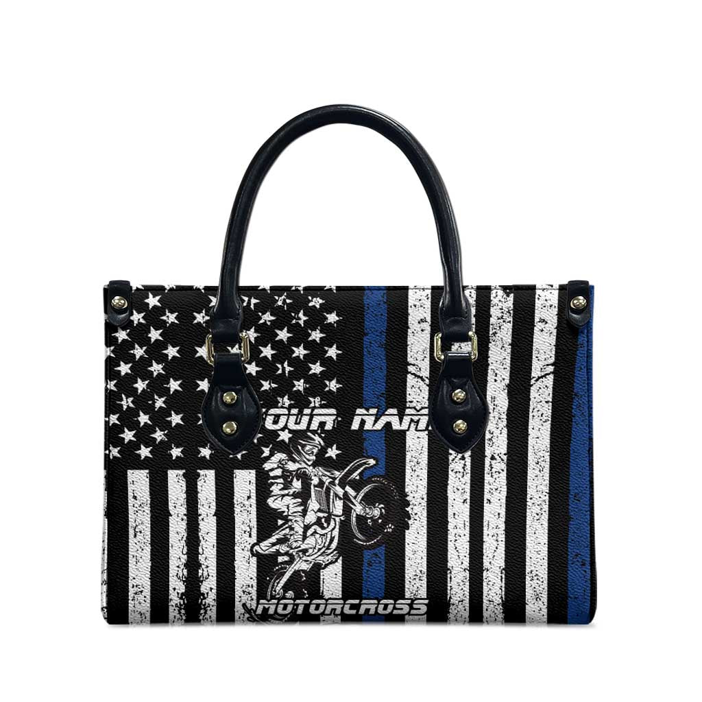 Personalized Motocross Rider Leather Bag with Splash Pattern and Dirt Bike Jump Illustration - Wonder Print Shop