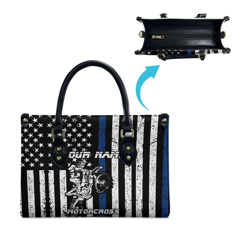 Personalized Motocross Rider Leather Bag with Splash Pattern and Dirt Bike Jump Illustration - Wonder Print Shop