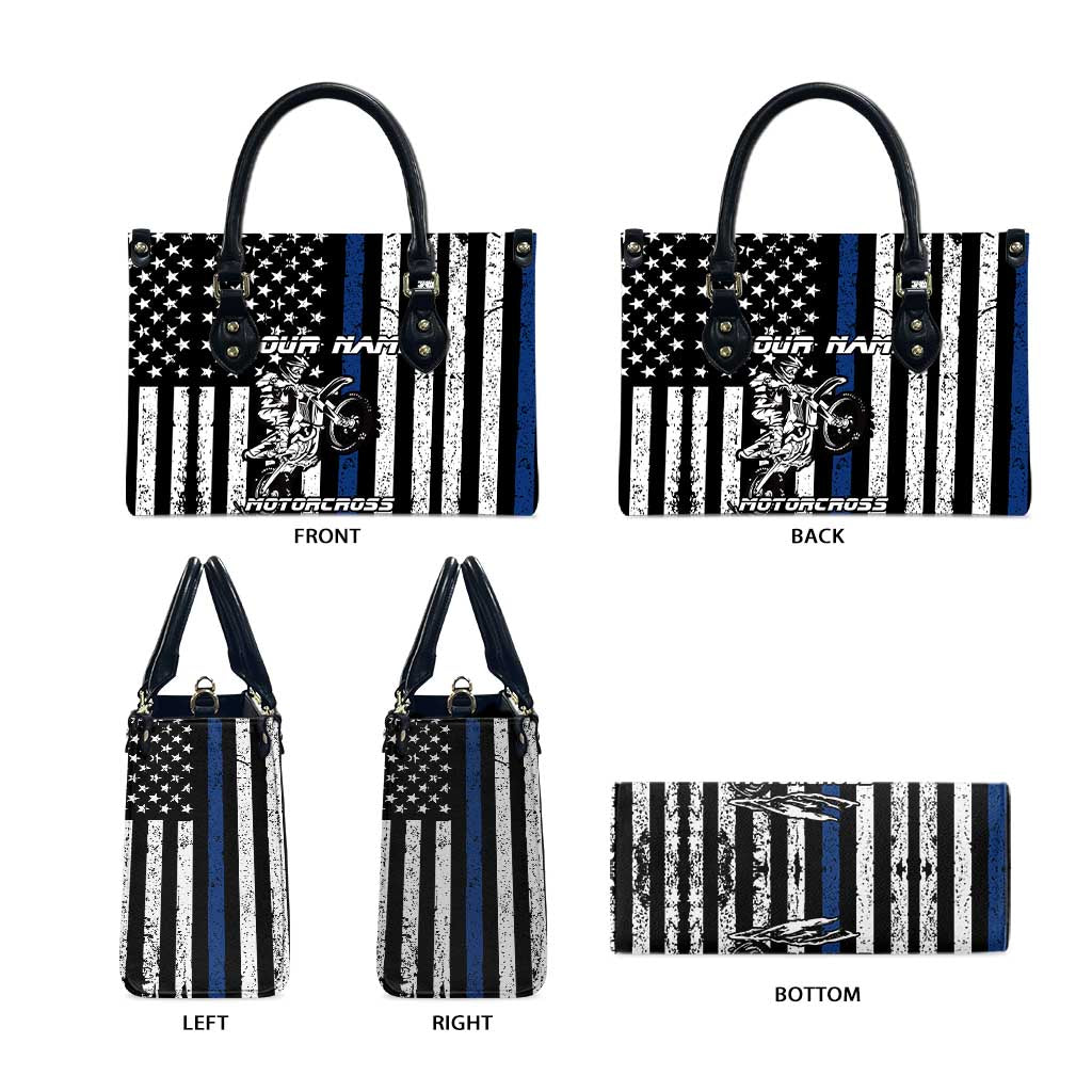 Personalized Motocross Rider Leather Bag with Splash Pattern and Dirt Bike Jump Illustration - Wonder Print Shop