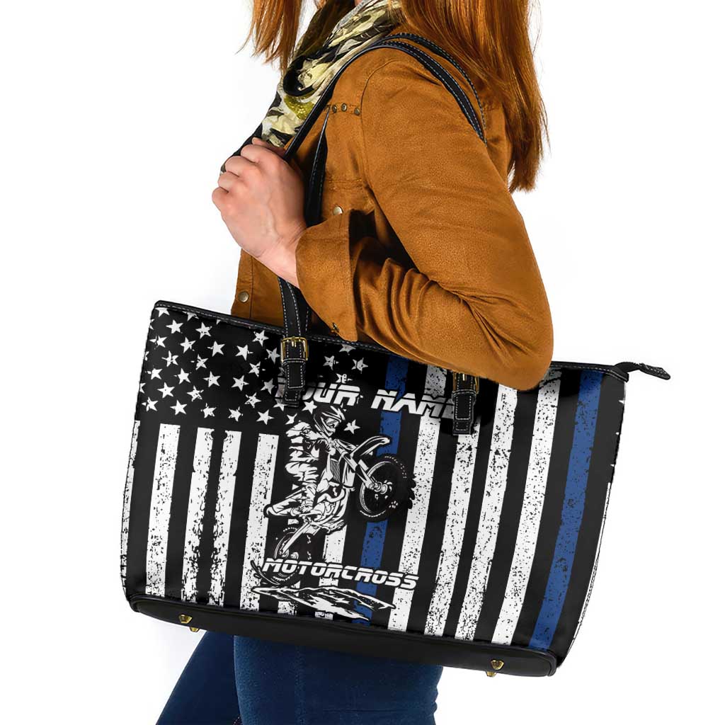 Personalized Motocross Rider Leather Tote Bag with Splash Pattern and Dirt Bike Jump Illustration - Wonder Print Shop
