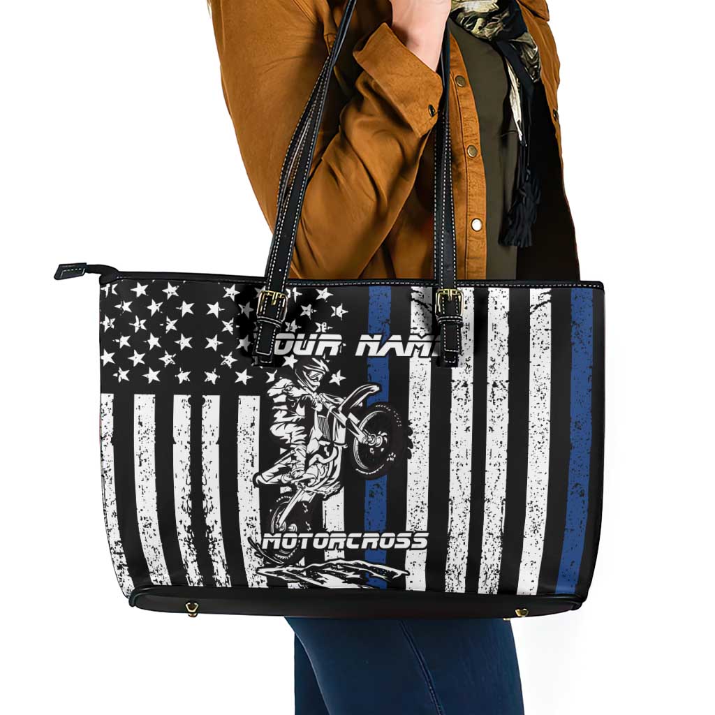 Personalized Motocross Rider Leather Tote Bag with Splash Pattern and Dirt Bike Jump Illustration - Wonder Print Shop