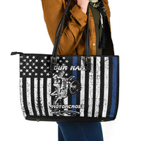 Personalized Motocross Rider Leather Tote Bag with Splash Pattern and Dirt Bike Jump Illustration - Wonder Print Shop