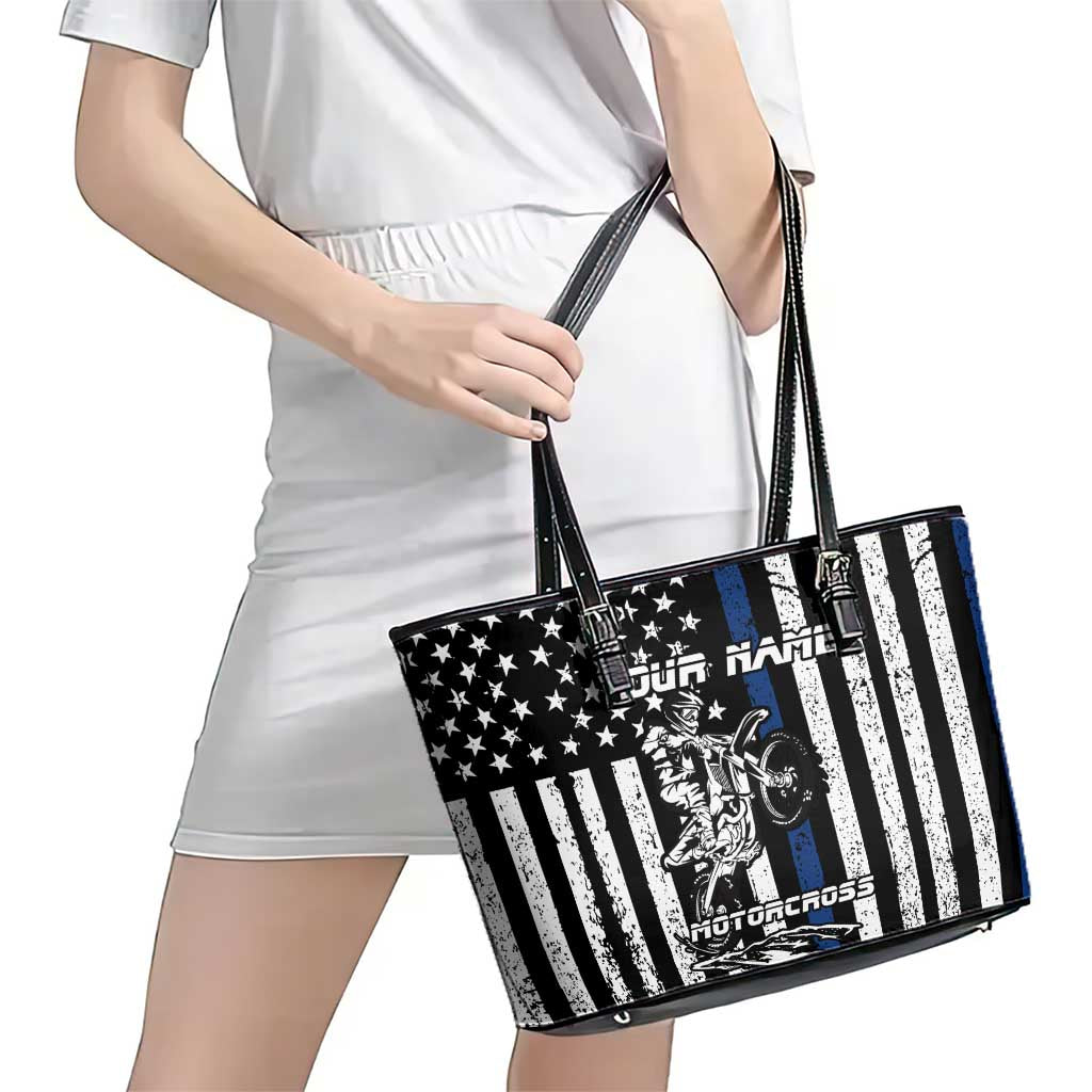 Personalized Motocross Rider Leather Tote Bag with Splash Pattern and Dirt Bike Jump Illustration - Wonder Print Shop