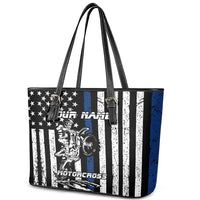 Personalized Motocross Rider Leather Tote Bag with Splash Pattern and Dirt Bike Jump Illustration - Wonder Print Shop