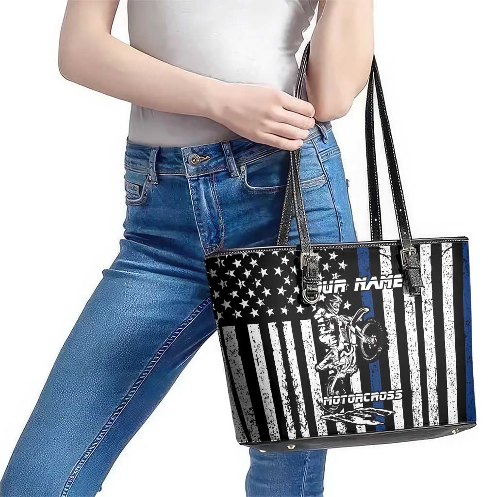Personalized Motocross Rider Leather Tote Bag with Splash Pattern and Dirt Bike Jump Illustration - Wonder Print Shop