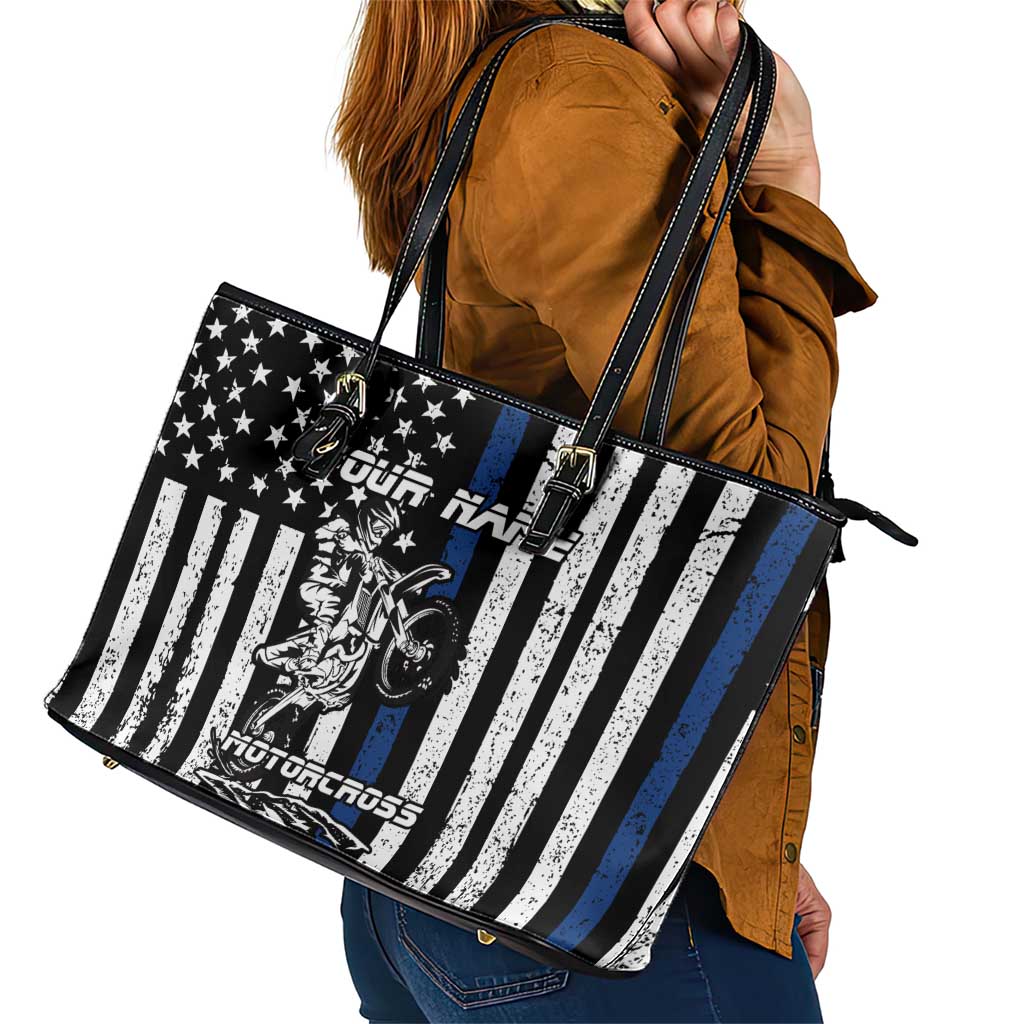 Personalized Motocross Rider Leather Tote Bag with Splash Pattern and Dirt Bike Jump Illustration - Wonder Print Shop