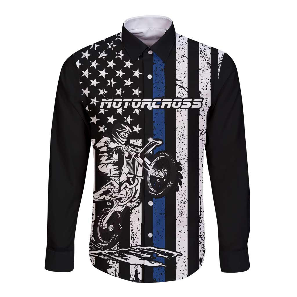 Personalized Motocross Rider Long Sleeve Button Shirt with Splash Pattern and Dirt Bike Jump Illustration - Wonder Print Shop