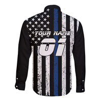 Personalized Motocross Rider Long Sleeve Button Shirt with Splash Pattern and Dirt Bike Jump Illustration - Wonder Print Shop