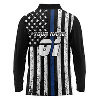 Personalized Motocross Rider Long Sleeve Polo Shirt with Splash Pattern and Dirt Bike Jump Illustration - Wonder Print Shop