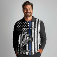 Personalized Motocross Rider Long Sleeve Polo Shirt with Splash Pattern and Dirt Bike Jump Illustration - Wonder Print Shop
