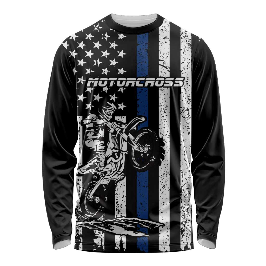 Personalized Motocross Rider Long Sleeve Shirt with Splash Pattern and Dirt Bike Jump Illustration - Wonder Print Shop